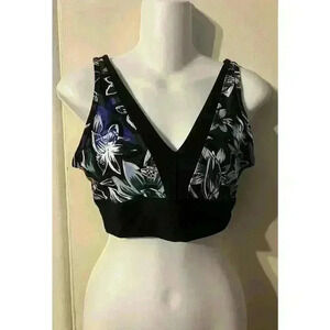 Ladies Sports Bra Size Large Floral Solid & Mesh Cross Back